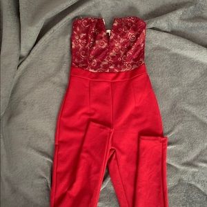 Red Lace Top Jumpsuit